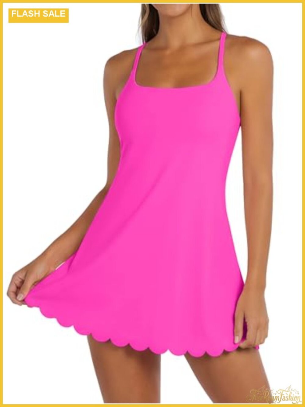 Tennis Dress with Built-in Shorts and Bra Scalloped Hem A-Line Sleeveless